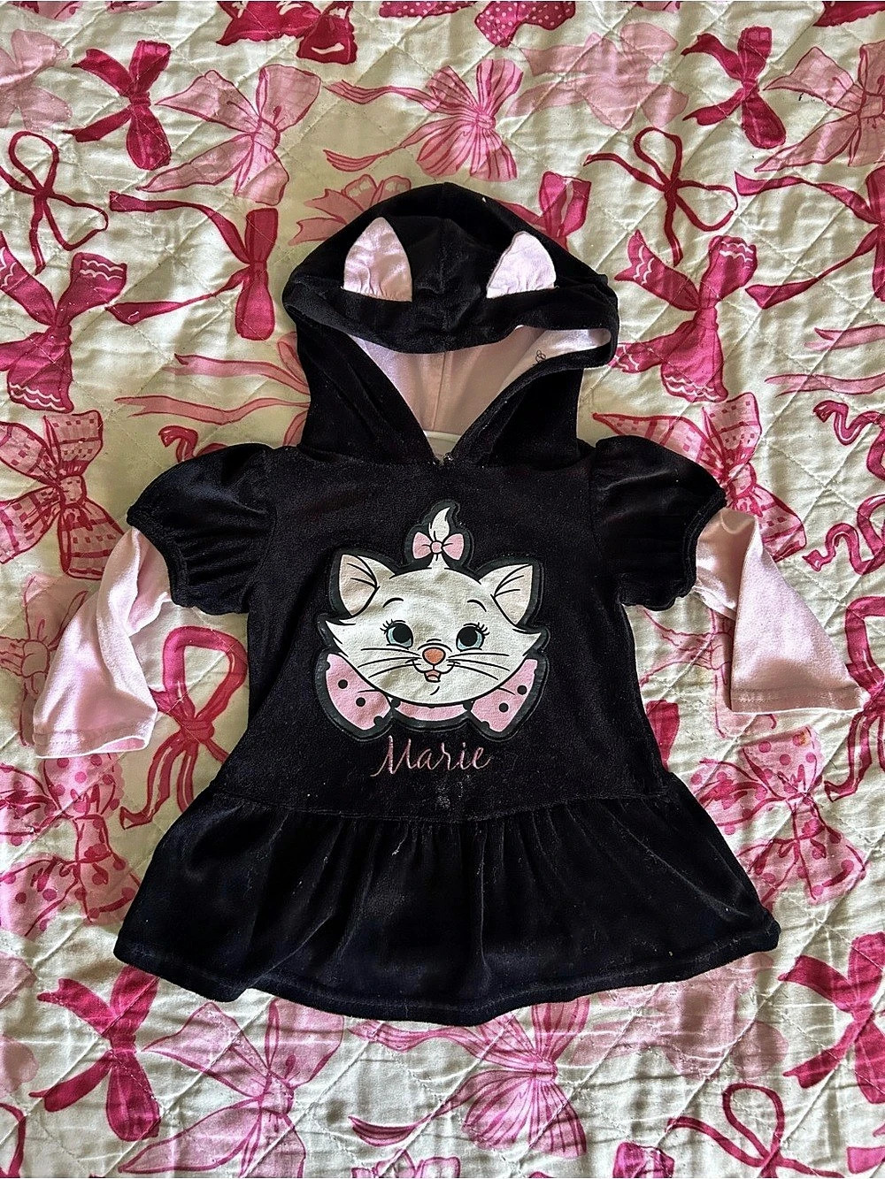 Disney Marie Cat Graphic Hooded Dress in Black & Pink